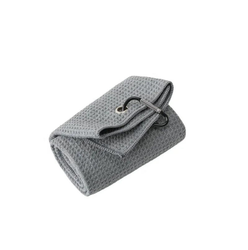 Cheap Microfiber Waffle Pattern Golf Towel Wholesale Tri-fold Golf Towel for Golf Bags with Clip