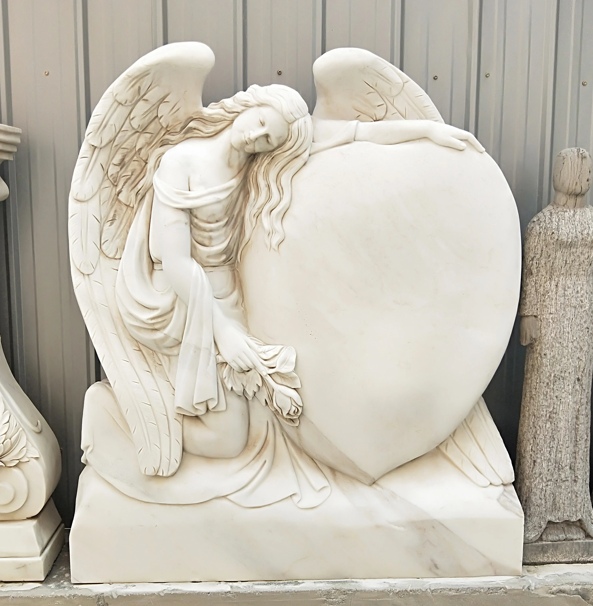Angel Statue Monuments Marble Stone Carved White Sculpture Marble Tombstone