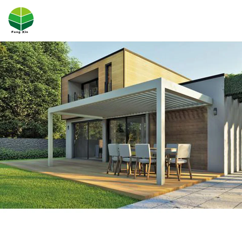 Motorized Opening Louvre Roof System Canopy Aluminum Sun Shade Roof Waterproof Pergola Driveway Gate Car Tent Garage Green House