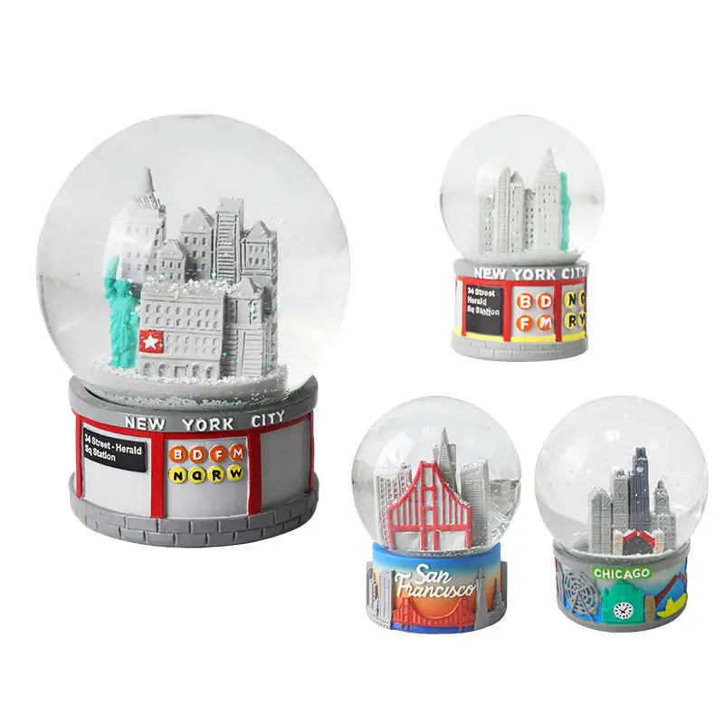 Resin Crafts Christmas Souvenirs Customized Snow Ball Resin Souvenir Custom Globe with Christmas Santa Claus and Plane