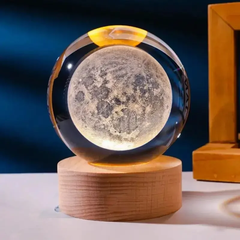 Crystal Tabletop Glass Crystal Ball  lamp Children Birthday Gifts Birthday Gifts Carved Solar lamp crystal wooden base lamp