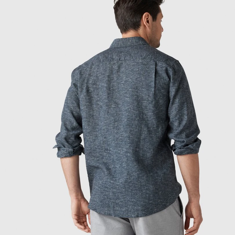 Custom Embroidery Logo 100% Linen Long Sleeves T Shirt Shirts Stylish Casual Blank Streetwear Golf Cotton Linen Shirts For Men