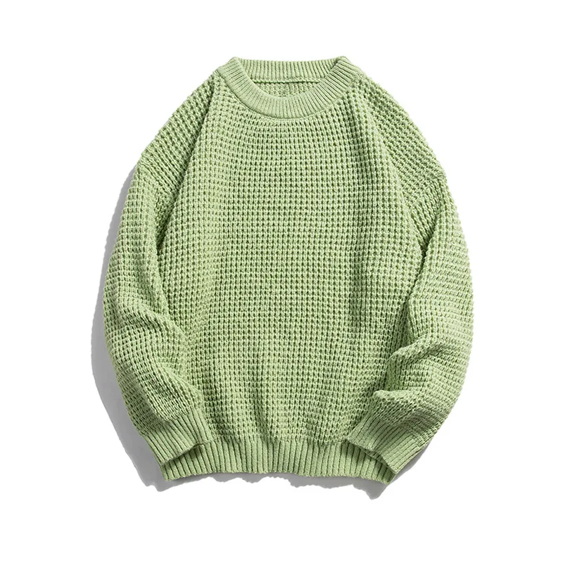 Solid color round neck sweater men lazy wind retro BF wind knit folded coat winter mens knit sweater