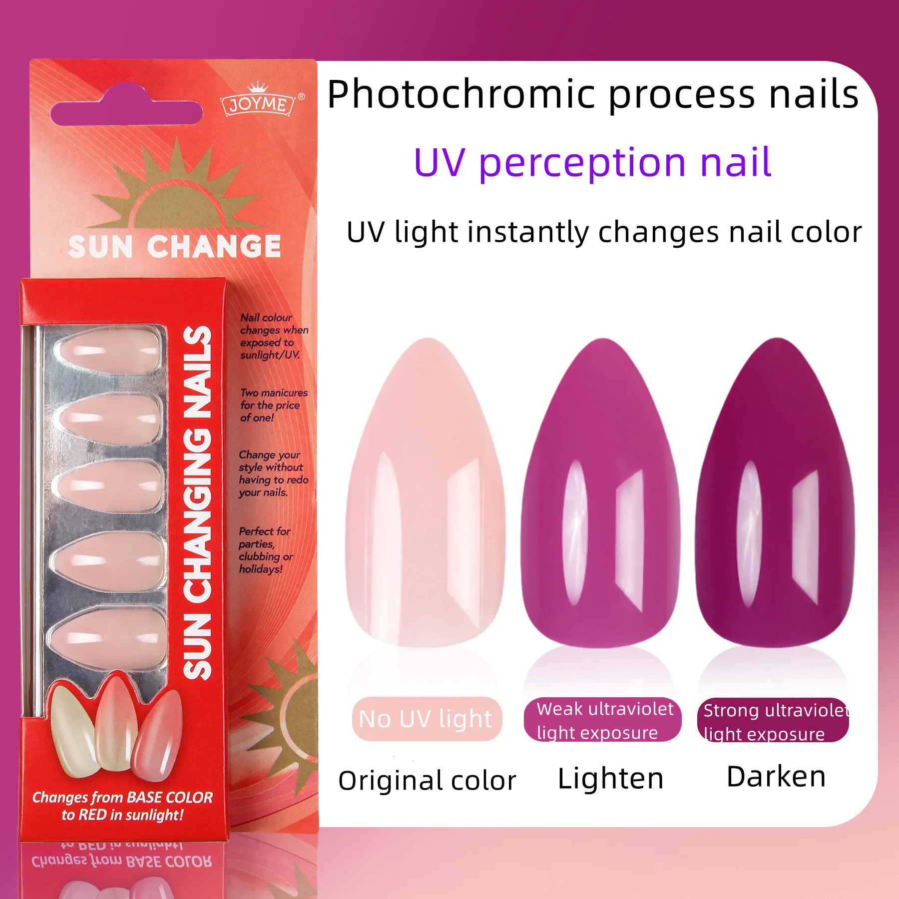 Best selling  luxury high quality sunlight changing nails nail tips artificial fingernails colour changing false nails