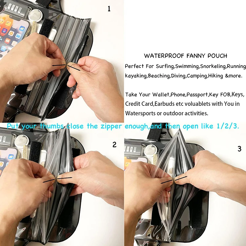 Waterproof Pouch Bag Transparent Screen Touchable Cell Phone Bags With Adjustable Waist Strap For Travel Beach Swimming Boating