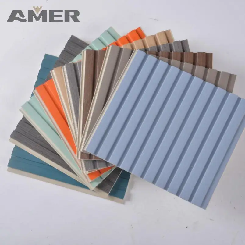 Amer outdoor facade fluted wpc wall 3d panel molding exterior paneles de pared wpc wpvc wall cladding panels interior wall
