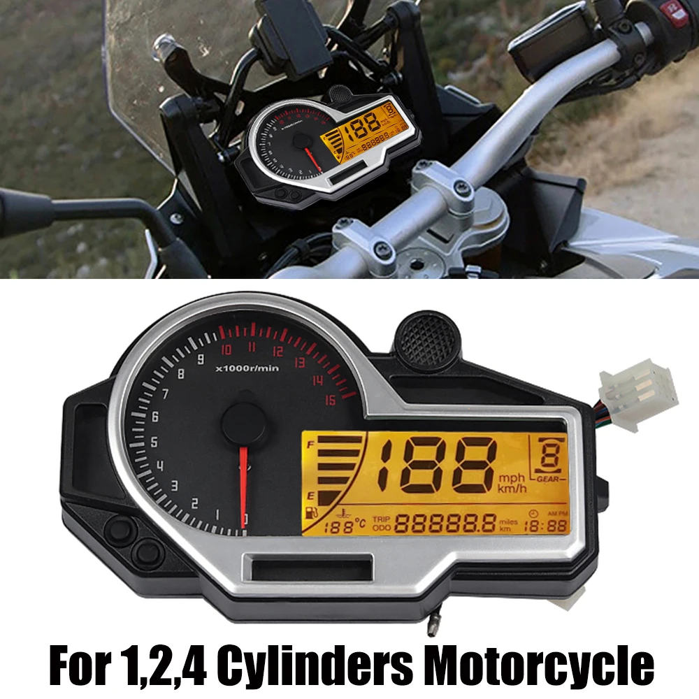 High quality universal Motorcycle Odometer For 2  4 Cylinders  Tachometer ATV LCD Digital Speedometer