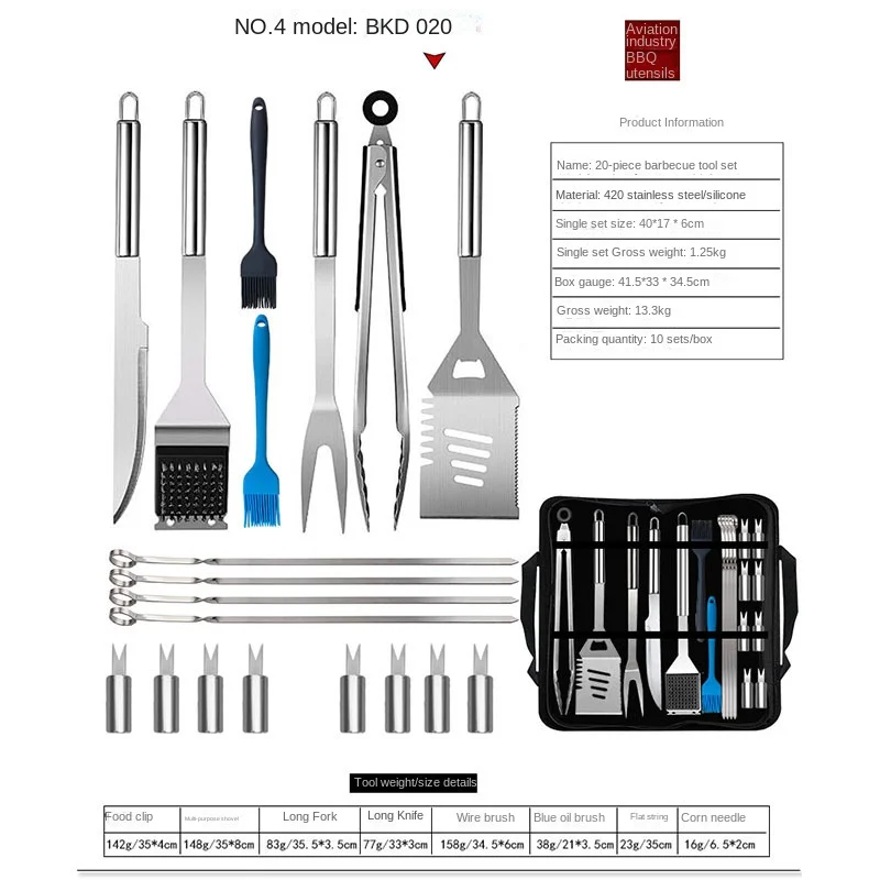 many style Basics 32pcs Bbq Grill Accessories Stainless Steel 420 Barbecue Tools Set For Outdoor Camping and party BBQ tool