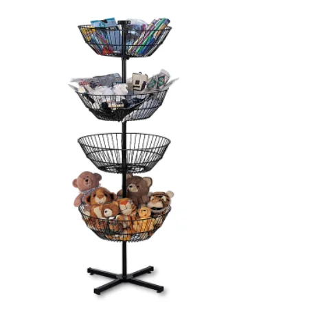 4-Basket Round Spinner Rack and Dump Bin for Supermarket Basket Metal Black Display Stand