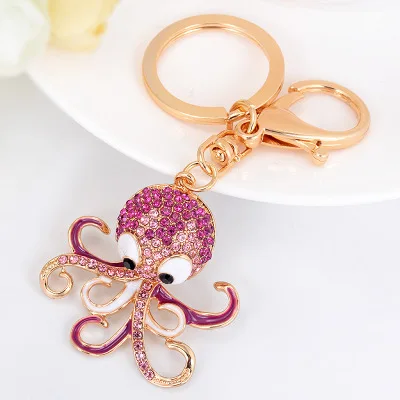 Factory main product squid shaped unique design octopus shaped sea animal metal keychain