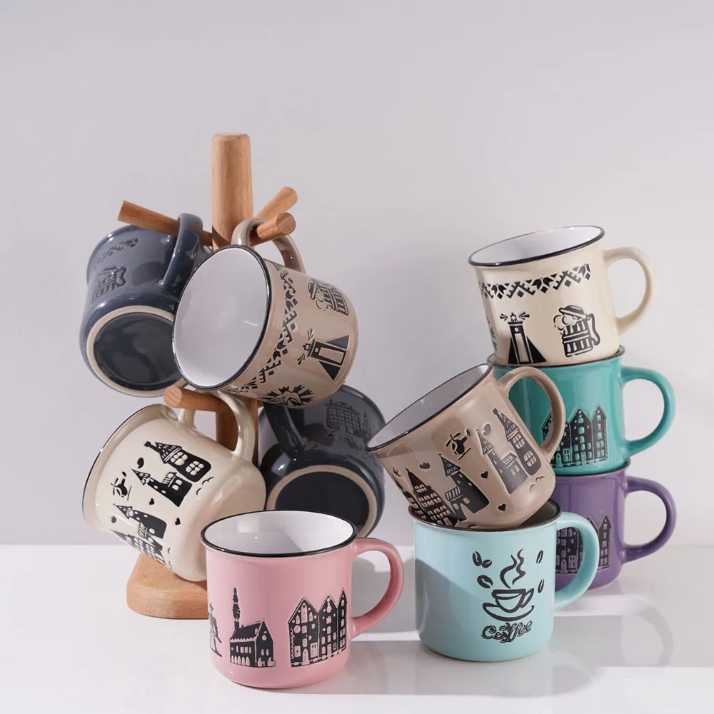 Fashion Ceramic Enamel Shape Mug For Home Restaurant Relief Large Small Capacity Coffee Cup