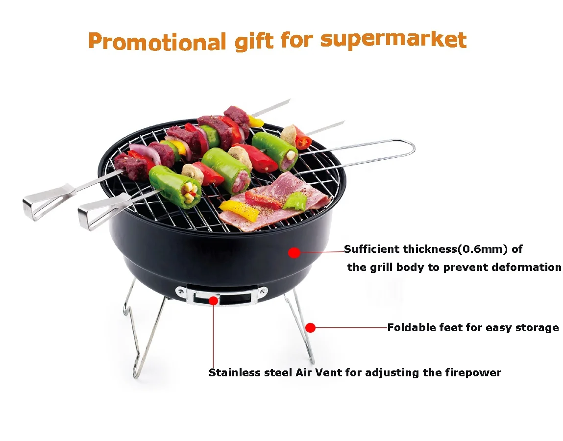Portable Folding Mini BBQ Grill  Disposable Charcoal Grill for supermarket promotion Made of Carbon Steel