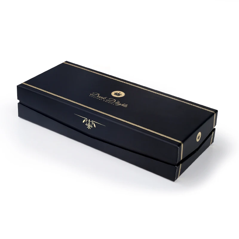 Black Lid & Bottom Box Chocolate Gift Boxes Luxury Foil Stamping Paper Packing with Custom Design for Choco