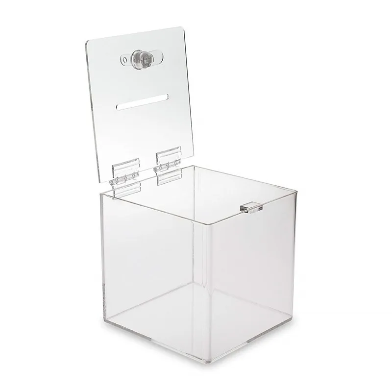 Big Square Popular Children Gift Cash Container Clear Acrylic Money Stuffing Donation Lock Box Acrylic Ballot Box