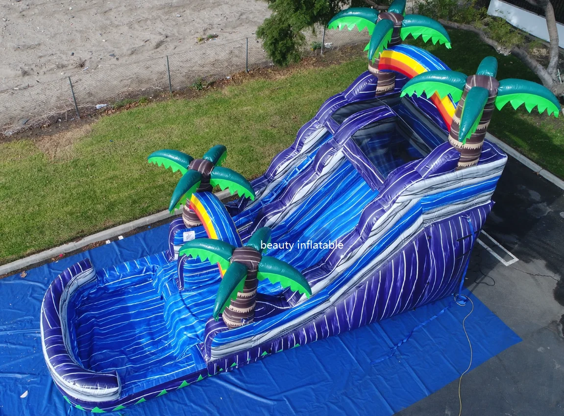 purple palm tree  waterslide pool commercial inflatable water slide  for party business