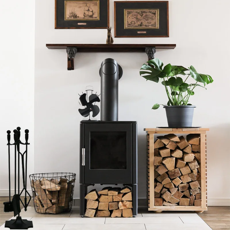 fireplace Small black  Heat Powered Wood Stove Fan