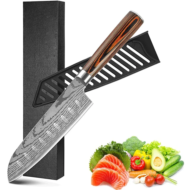 7 inch santoku knife with protective sleeve pakkawood  handle  for restaurants hot sell in America market