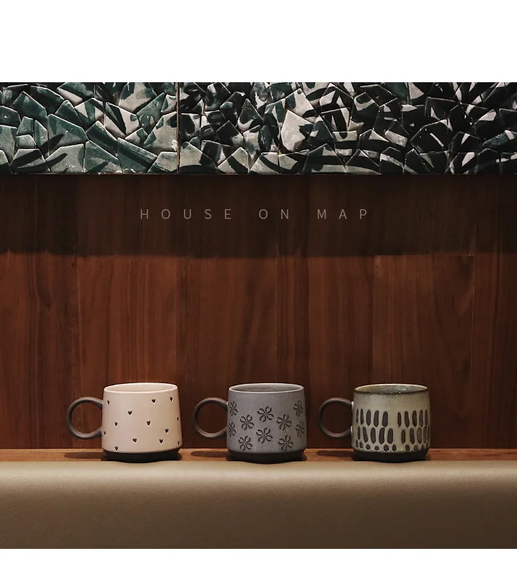 Carved Heart Pattern Frosted Matte Porcelain Tea Cup