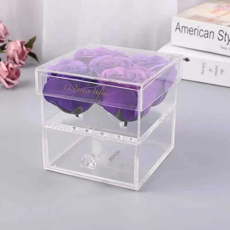 Popular Gift Box Acrylic Flower Box For 4 Roses Display Box