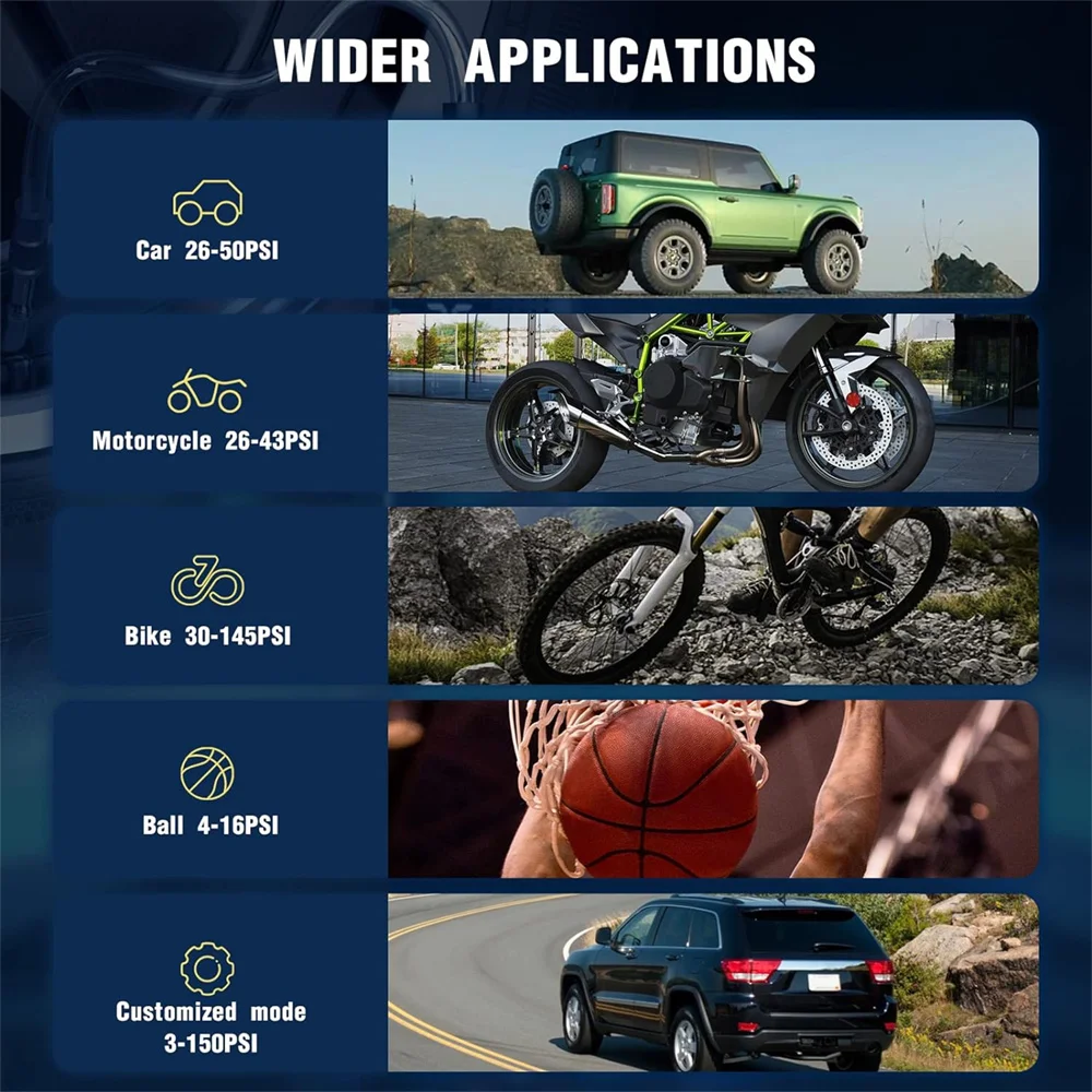 Smart Tyre Inflator Wireless Portable Air Pump Compressor for Car Bike Motorcycle Basketball With Digital Pressure Gauge 6000mAh