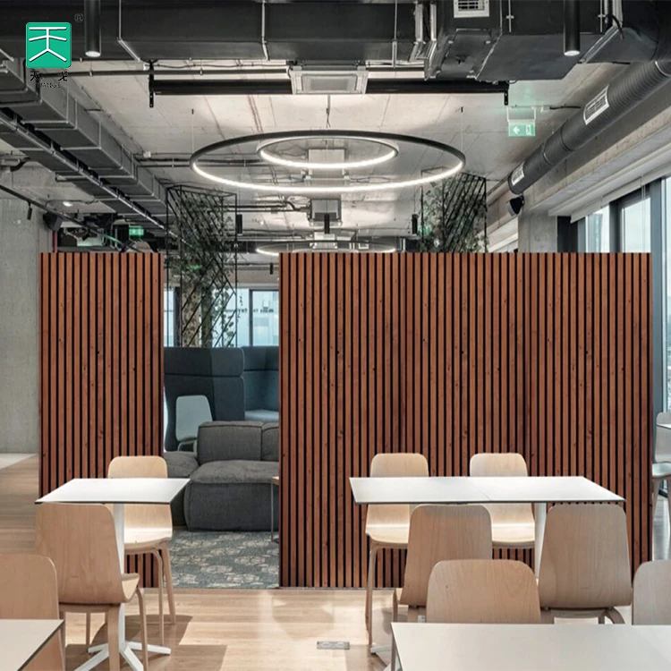 TianGe Wood Veneer Pet Mdf Composite Wall Board square slatted fluted Wooden Acoustic Slat Panel