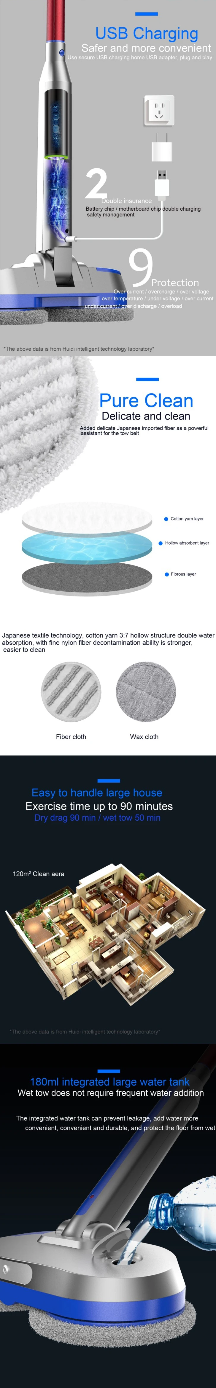 Easy rechargeable Battery Operated Cotton Thread Handle Switch Water Spin Rotating Floor Cleaner Electric Mopping