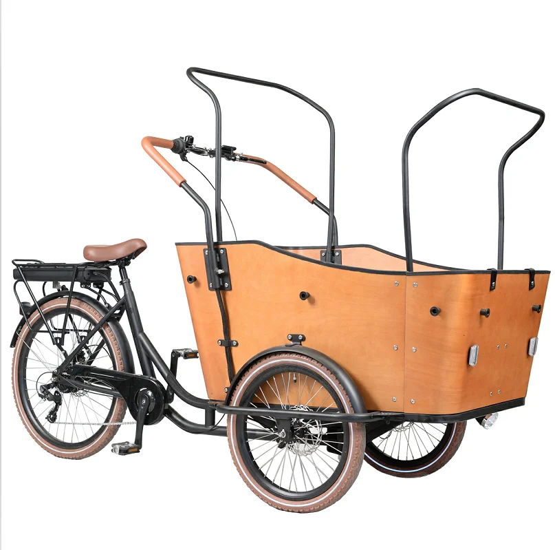 Dutch popular cargo bike electric tricycle bakfiets 3 wheels E-cargo bike with wooden box