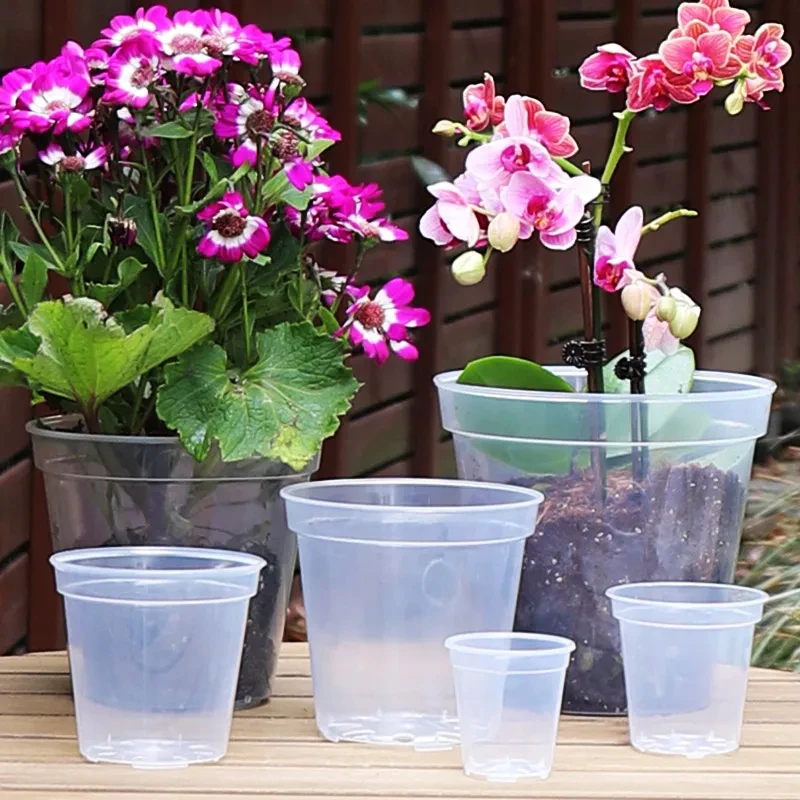3/4/5/6/7/8/9 Inch Transparent Flower Pot PP Orchid Pots planter clear orchids plastic pot with holes
