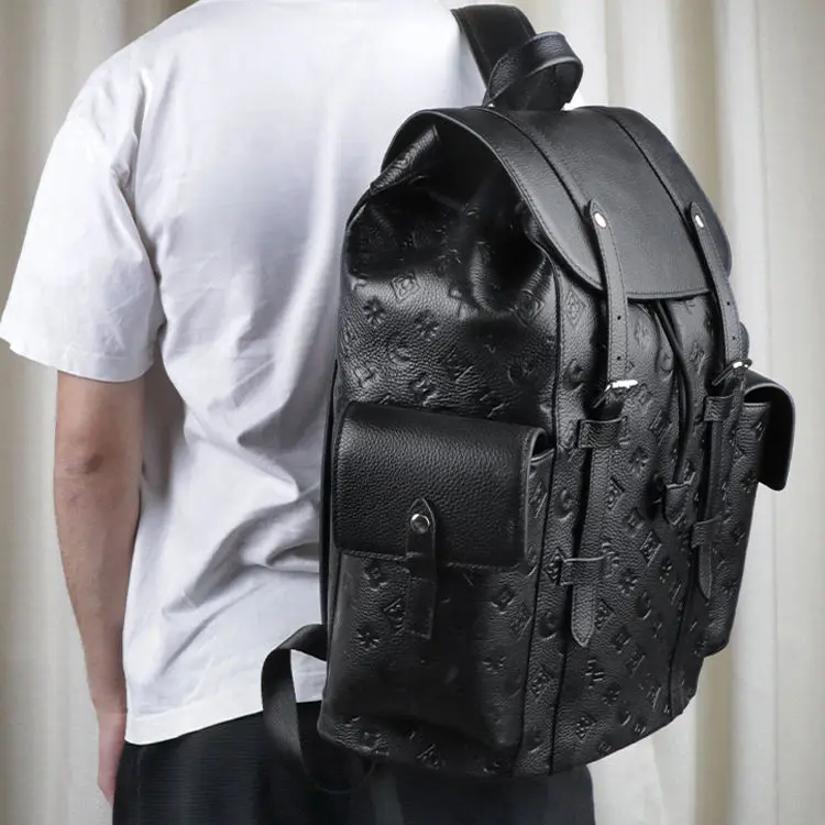 2024 Customized High Quality Stylish Model Factory Wholesale Embossed Monogram Pattern Backpack With Laptop Pocket For Daily