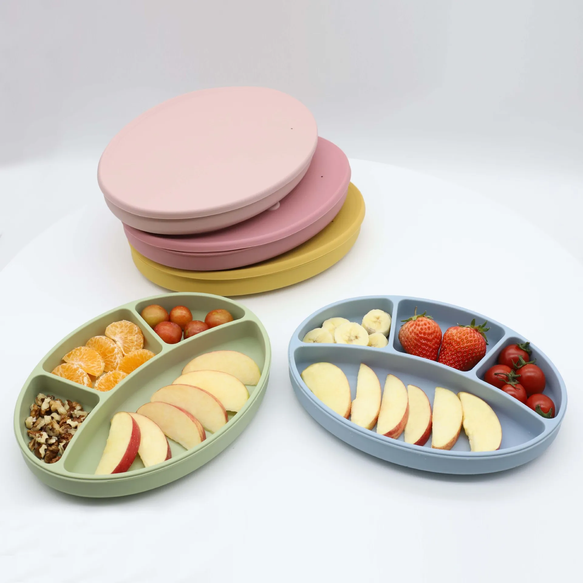 Top Sale BPA Free Safety Silicone Divided Plates Anti Spill Kids Feeding Divided Dish Plates For Baby Kids