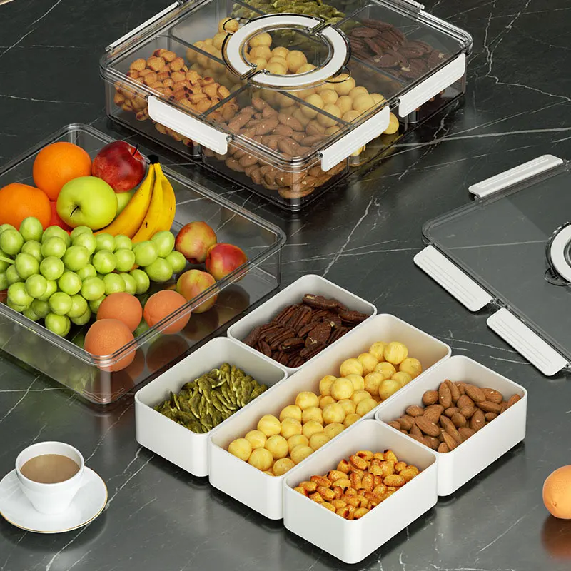 Food-grade Box with 5 Compartment for Platter Dessert, Round Couch Bar Plastic Snack Box, Food Platter Boxes with Divider