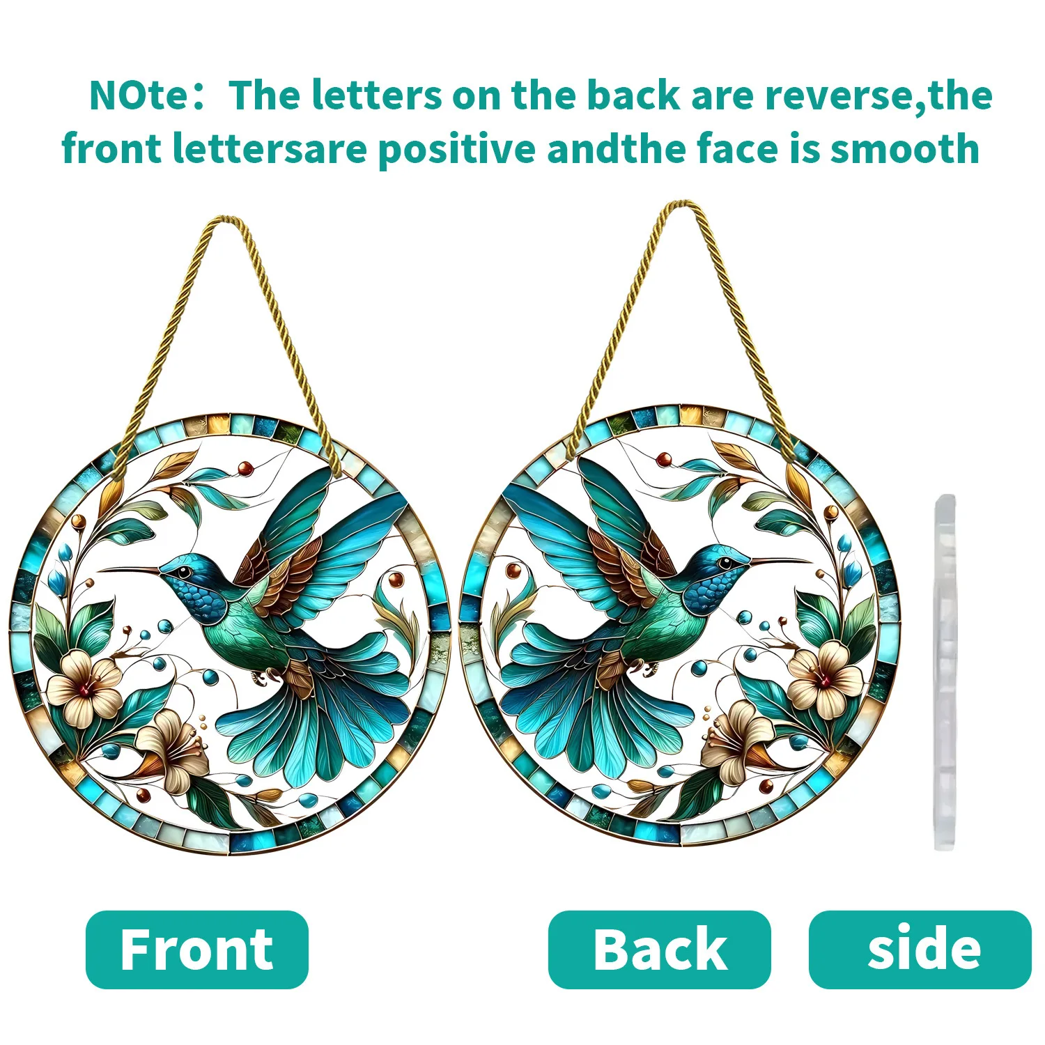 Window Home Garden Office Colorful Decorative Acrylic Round Pendant Charming Bird Floral Pattern Pendant
