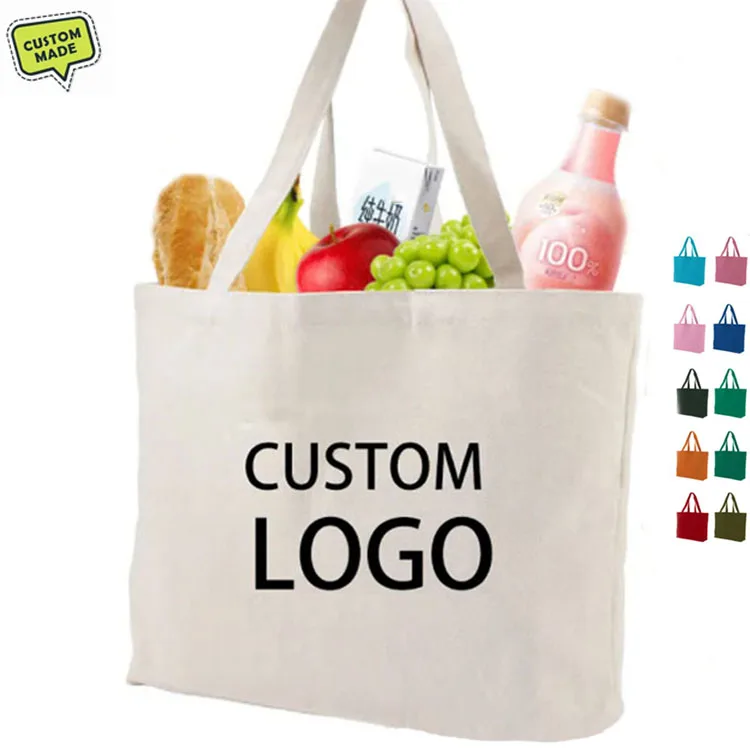 Custom Logo Printed Recycled Fabric Plain Gift Beach Bag Large Organic Calico Cotton Canvas Grocery Shopping Tote Bag For Woman