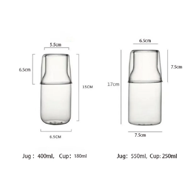 
400ml Handblown High Borosilicate Glass Carafe One Person Drink Glass Jug And Cup Set 