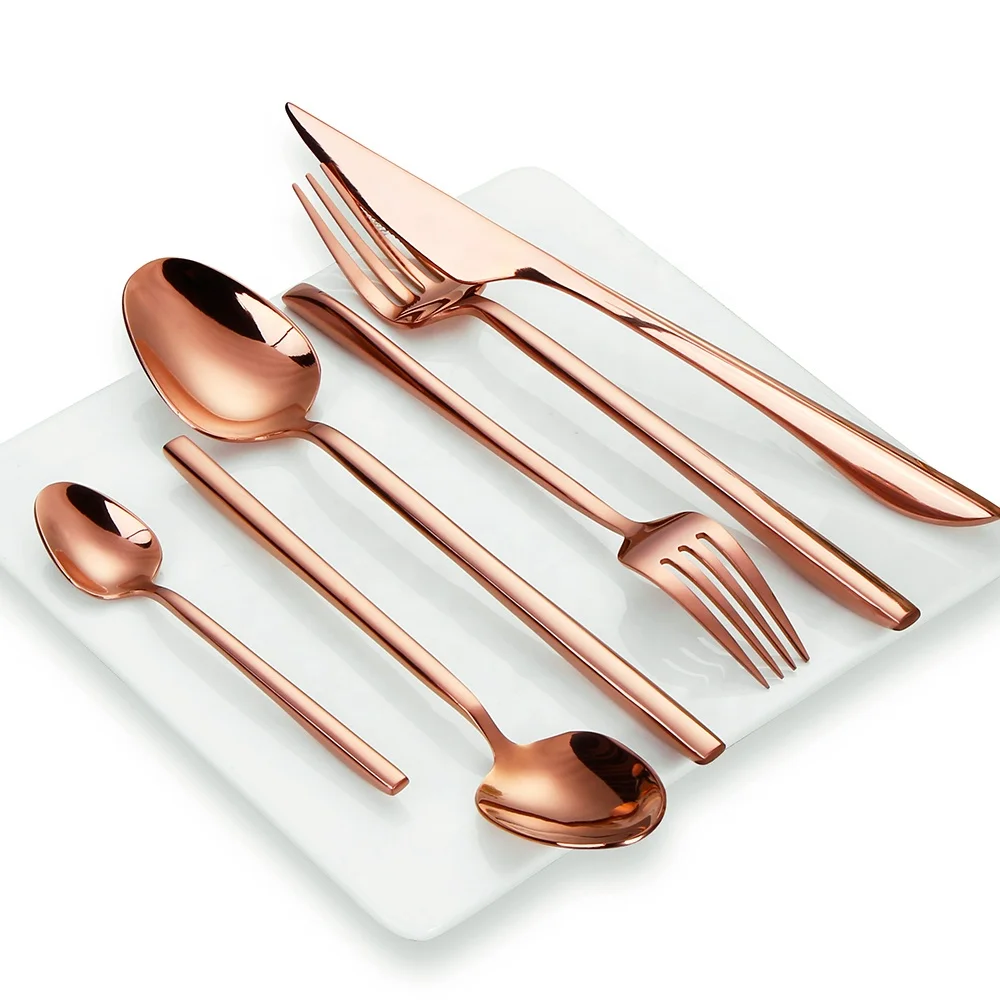 rose gold cutlery set stainless steel 18-10 forged hotel flatware flatware copper golden fork knife and spoon set for weddings