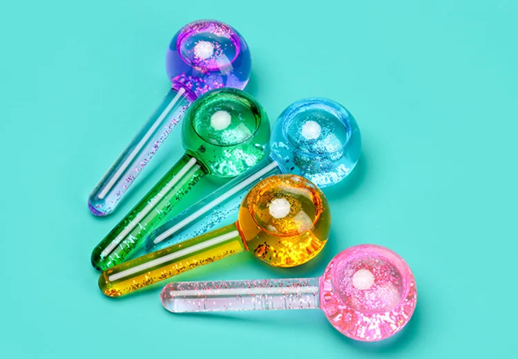  Glass ICE GLOBES for FACIAL 2 PCS Facial Globes Massage Tool Roller Cold Skin Massagers Tighten Reduce