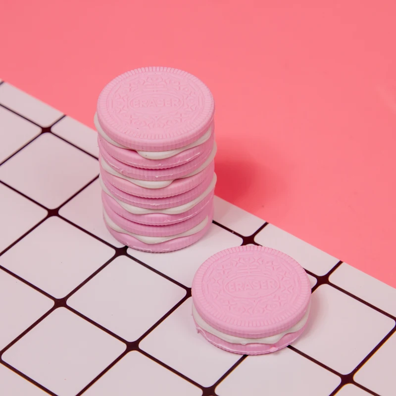 China supplier dropshipping sandwich biscuit eraser three color choices for school writing work detachable rubber