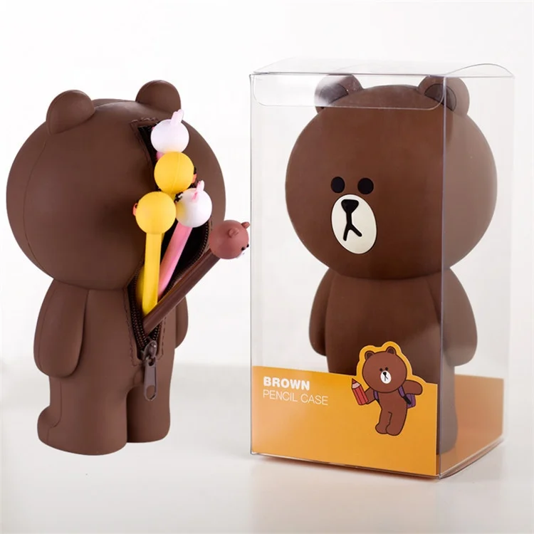 BUTRADE Cute Animal stationery case Wholesale Bear PEN CASE Kids Cartoon silicone pencil case manufacturer
