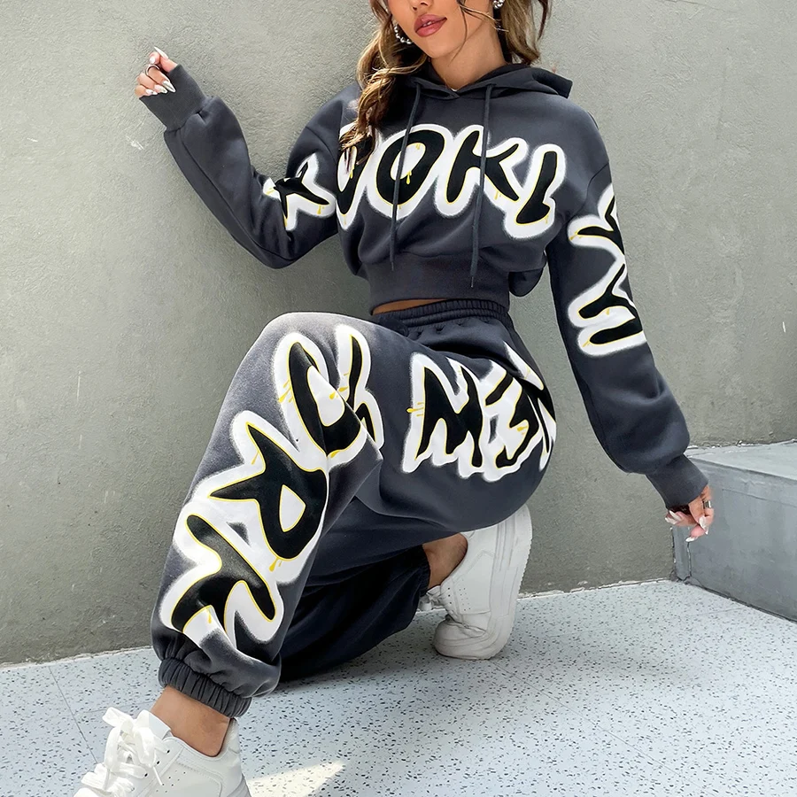 Fall Style Set Women Thicken Clothing Joggers Pants Two Piece Pants Set Women Wool Fleece 2 Piece Set Women