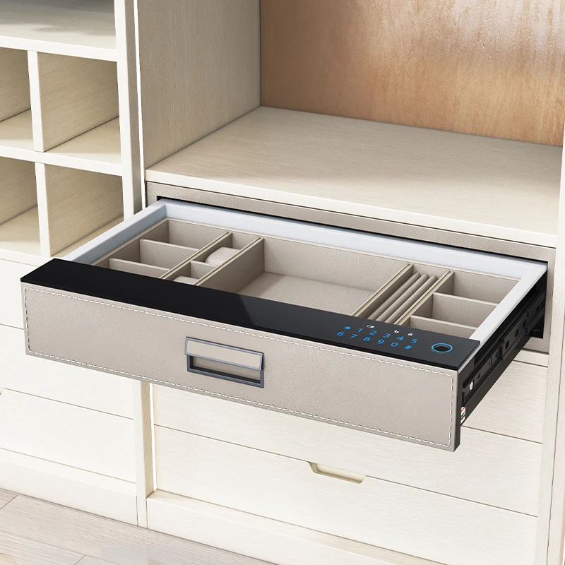 Custom Household Embedded Home Jewelry Drawer Leather Safe Box Cabinet Fingerprint Wood Password Lock Storage Drawers