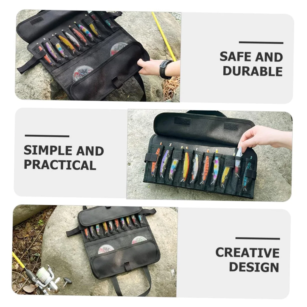 Waterproof Fishing Lure Roll Up Fishing Jig Pouch Foldable Bait Storage Tackle Pocket Bag Fishing Jig Bag