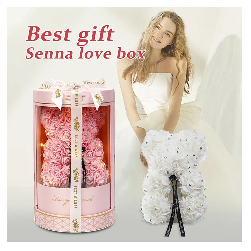 Искусственные цветы из полиэтилена медведи Роза медведь с подсветкой Розовый Медведь Тедди в коробке для Дня Святого Валентина Свадебный Подарок