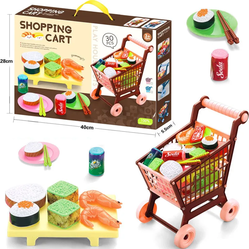 Children shopping cart Barbecue food toys Boys and girls supermarket set
