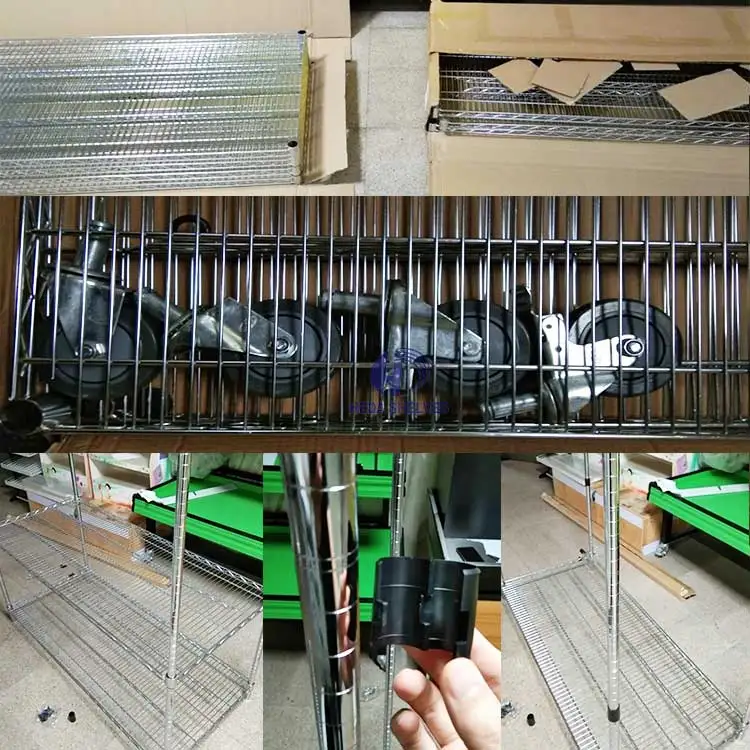 HEDA High Quality Customized Chrome Wire Shelf Chrome Wire Rack With Wheels