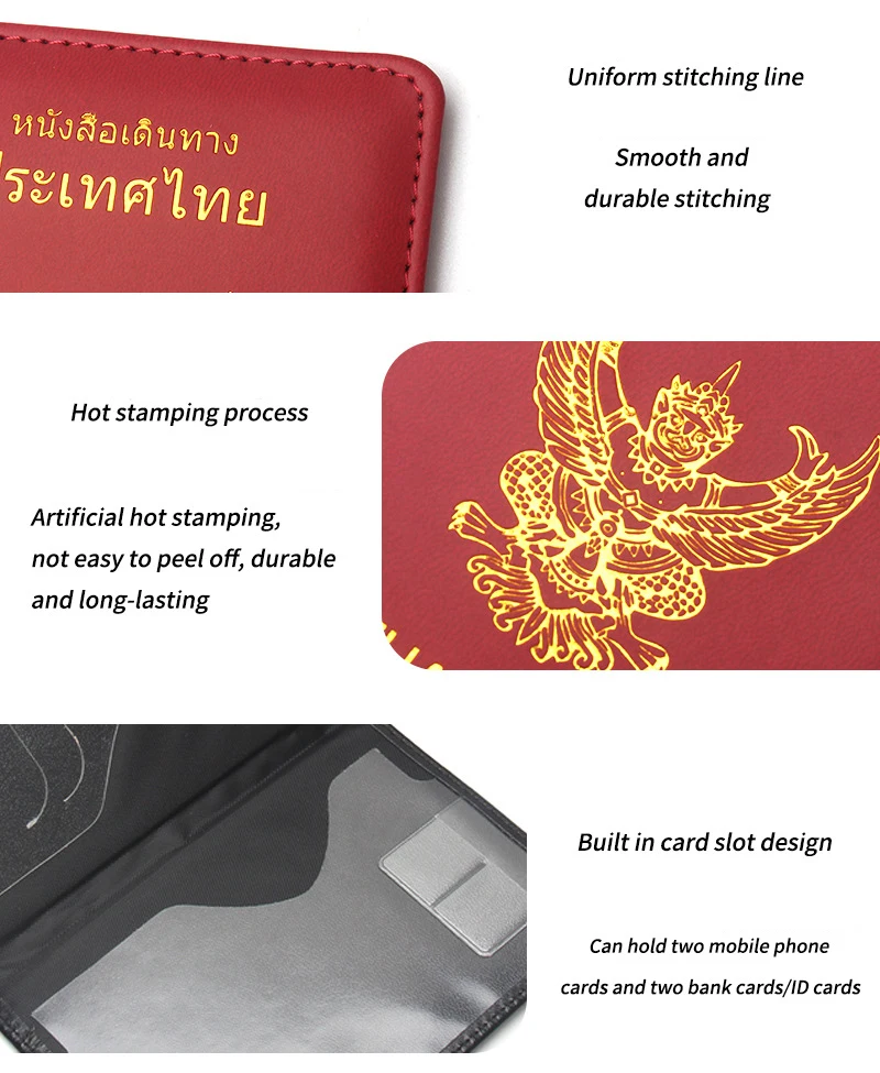Thailand PU Passport Cover For Travel Trip Faux Leather THA Passport Holder Travel Wallet For Thai Promotion Business Gifts