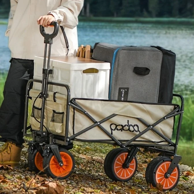 Electric outdoor folding wagon electric beach folding wagon cart with front omni-directional wheel ride on camping cart