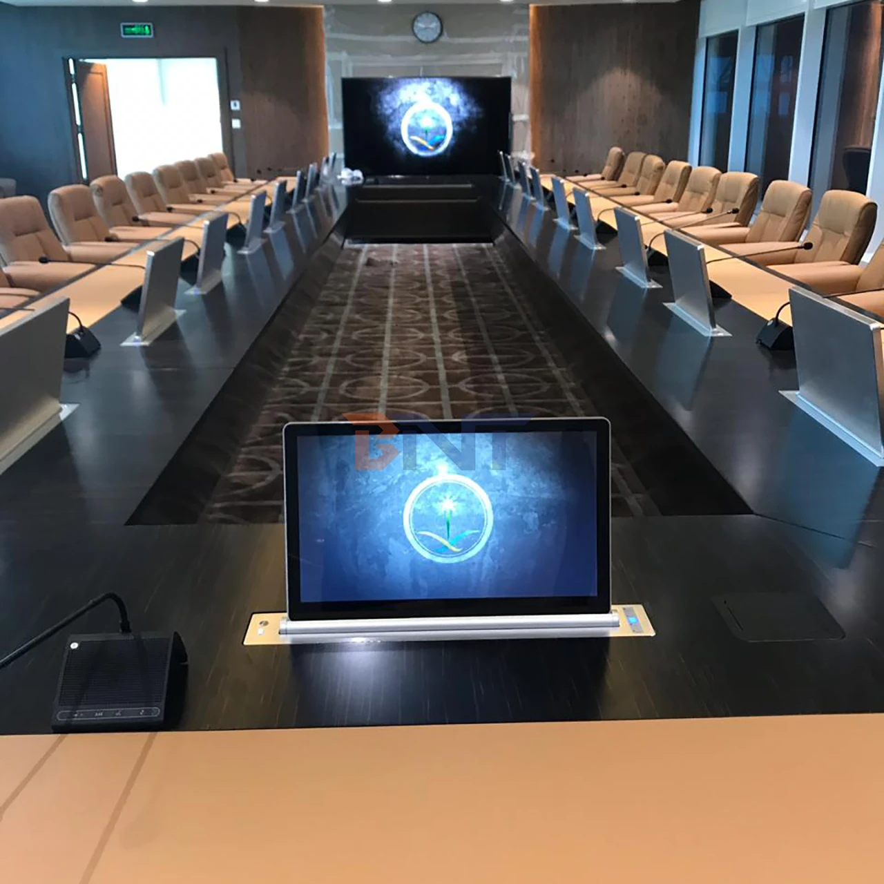 Ultra-thin Screen Paperless Conference System Retractable Motorized Pop up LCD Monitor TV Lift mechanism With Microphone