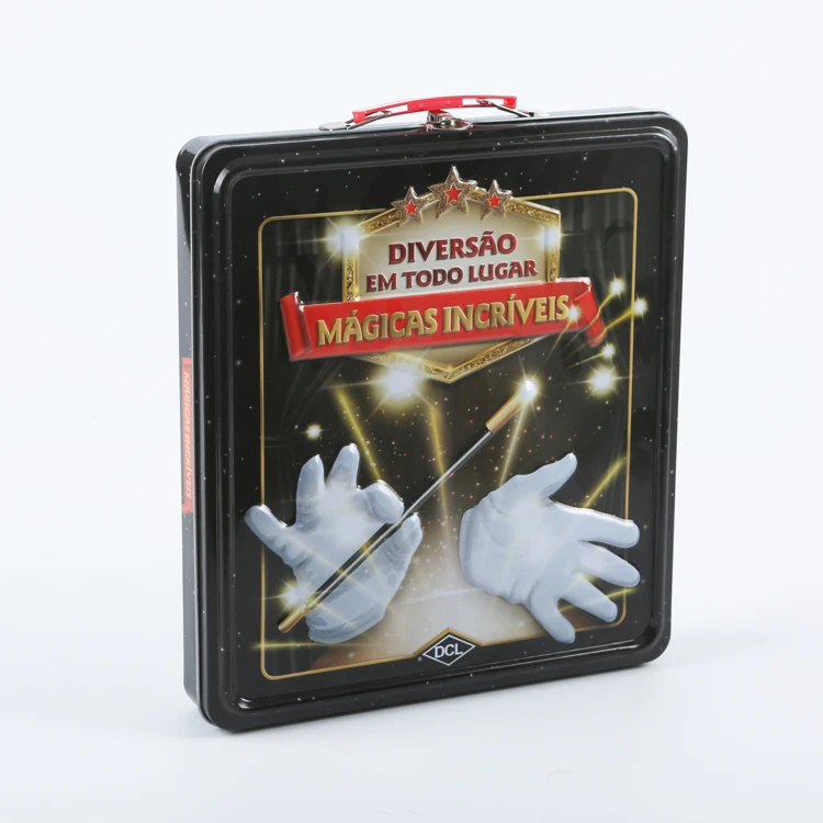 Large rectangle cookie biscuit tin box with handle and lock