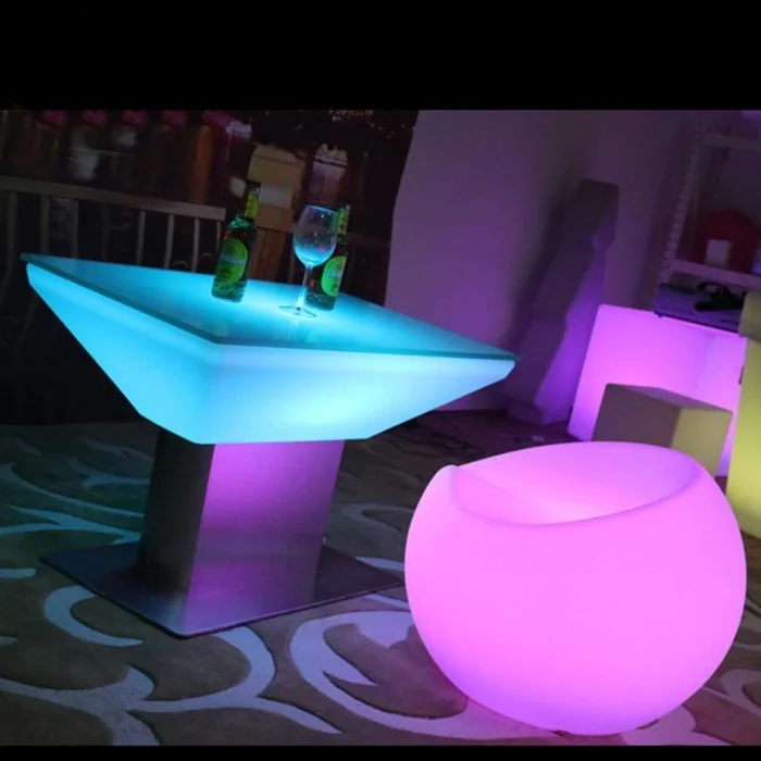 
restaurant glowing Tea table led illuminated furniture wireless 120*60*76 unit women night club RGB color LED bar Table 