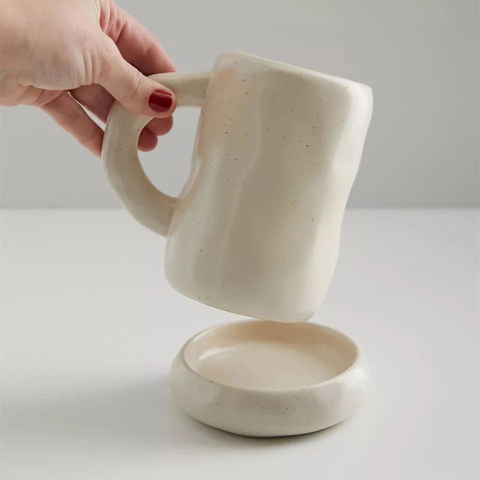 Elegant matte drinkware gift item big speckled mugs cheap handmade wholesale custom logo ceramic mug with saucer